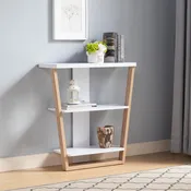 212862  White and weathered white finish wood sofa entry console table with middle and lower shelf