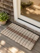 5 Stripe Lobster Rope Mat Light Tan/Cream, Tan, Brown