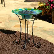Argus Peacock Glass IntelliSolar Birdbath with Remote