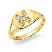 Baguette Diamond Hebrew Initial Signet Pinky Ring