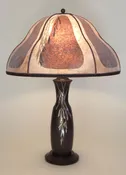 Antique Bronze Lamp: Heintz Art Metal Silver on Bronze with willow design  two tone mica shade