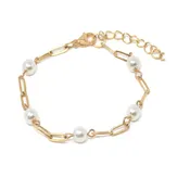 18K Gold Pearl & Paperclip Chain Bracelet