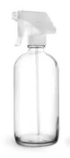16 oz Clear Glass Boston Round Bottle with White Sprayer