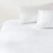 Amazon Basics Waterproof Breathable Mattress Protector, Queen Size, 18 inch Deep, Machine Washable, White