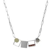 Ashka Dymel Mixed Metal Garnet Labradorite Horizontal Cubes Necklace