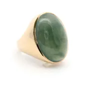 Vintage 14K Yellow Gold Large Green Cabochon Signet Ring