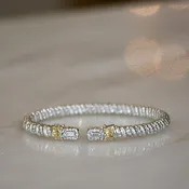 14Ky/Sterling Silver Open Bangle Bracelet