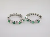 14k diamond and emerald hoop earrings