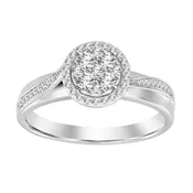 0.25CT Round Brilliant Diamond Cluster Halo Ring In Sterling Silver For Women