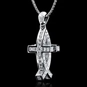 Cross and Fish Necklace, Crystal Cross Necklace.