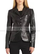 Chic 3 button Women Black Leather Blazer
