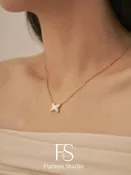 18k Gold Mother of Pearl Bow Pendant, Bow Necklace