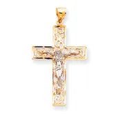 14KT Two-tone Gold Diamond-cut Crucifix Cross Pendant C2014