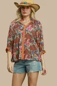 F26 Abstract Ruffle Neck Top