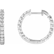 14K White Gold 1 CTW Natural Diamond Inside-Outside Hinged 19.3 mm Hoop Earrings