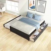 Doppelbett mit ausziehbarem Bett in Twin-Größe und zwei Schubladen in Espressofarbe