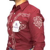 Camisa Estilo Charro Color Vino Con Bordado 027CA01