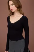 Edie Lace Trim Long Sleeve Top
