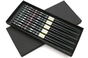 Japanese Premium Chopsticks Black 5pc Set With Traditonal Abalone Shell Pattern VER.1