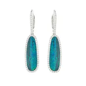 14k White Gold Australian Opal and Diamond Accented Earrings