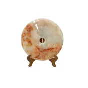 11.75" Natural White Brown Onyx Stone Round Fengshui Home Decor Display GB294S