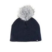 4T2D Chunky Rib Midi Faux Fur Pom Beanie - Navy