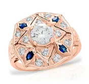 4 Point Star Diamond Engagement Ring with Blue Sapphire Marquees | Jolie Designs