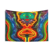 Bear and Mushroom Tie-Dye Wall Tapestry | JamminOn