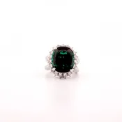 Green Tourmaline Ring with Diamond Halo