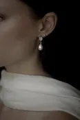 Bezel Pearl Hoop Drop Earrings