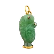 14k Gold Carved Jade Charm Lady’s Head Diamond Accent