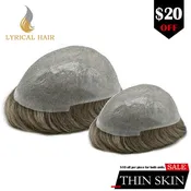 2-Piece Bundle | LYRICAL HAIR Mens Toupee 0.06mm Ultra Thin Skin Hair Replacement System for Men V-Looped Knots Mens Hairpieces Natural Hairline Toupee for Men