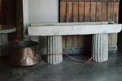 Custom Antique Granite Roller and Vegetable Basin Fountain — The Garden Vault