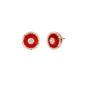 18K PINK GOLD SAINT-PETERSBOURG RED CORAL &amp; DIAMOND EARRING
