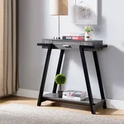 182338  Distressed grey and black finish wood sofa entry console table with drawer and lower shelf