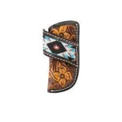 3D Leather Knife Sheath Vertical Handtooled Floral Emb Inlay Brown