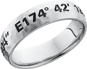 Cobalt chrome 6mm domed band with a laser-carved coordinates