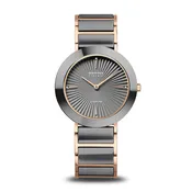 BERING Ceramic Polished Rose Gold 35mm Grey Diamond Dial Women's Watch 11435-768