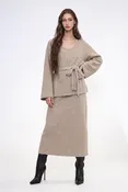 Belted Cable Knit Tunic Top And Maxi Skirt Set
