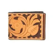 3D Western Men's  Bifold Leather Tooled Buck Laced Tan Wallet
