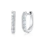14 Karat White Gold 0.31 Carat Round & Baguette Diamond Oval Huggie Hoop Earrings