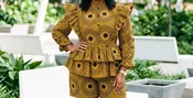 African Inspired Mustard Yellow & Black Print Top