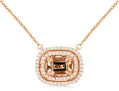 14K Rose Gold Emerald Shape Morganite and Diamond Halo Pendant  (1.28ctw)