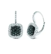 14k White Gold Black And White Diamond Small Cushion Earrings