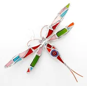 10" / Stained Glass & Agate & Copper Dragonfly Suncatcher
