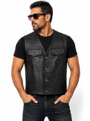 Men’s Genuine Leather Button Closure Vest Classic Motorcycle Western Vest