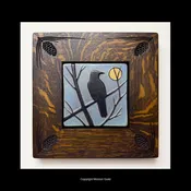 Crow Raven In Tree With Sun Moon Framed Arts And Crafts Era Inspired Tile