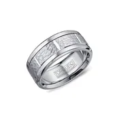 14K White Gold and Cobalt Hammered Section Inlay Band