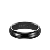 6MM Titanium Ring – Domed Black Satin Center and Bevel Edge
