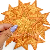 3" Burnt Orange Glitter Star Embroidery Patch Iron On